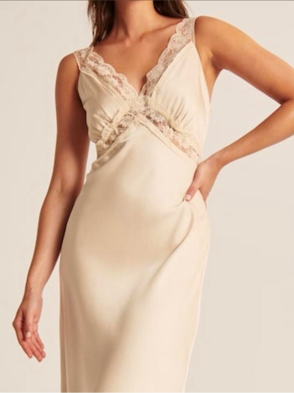 Abercrombie & Fitch Ivory Satin Lace-Trim Slip
